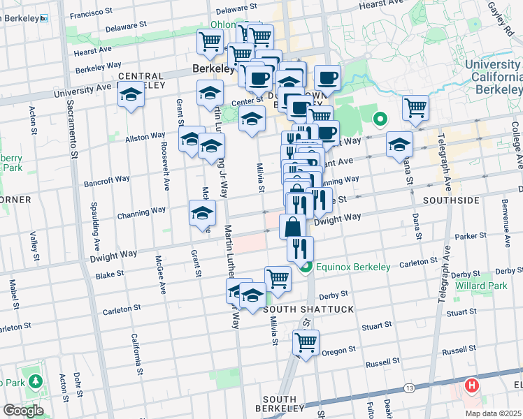 map of restaurants, bars, coffee shops, grocery stores, and more near 2001 Haste Street in Berkeley
