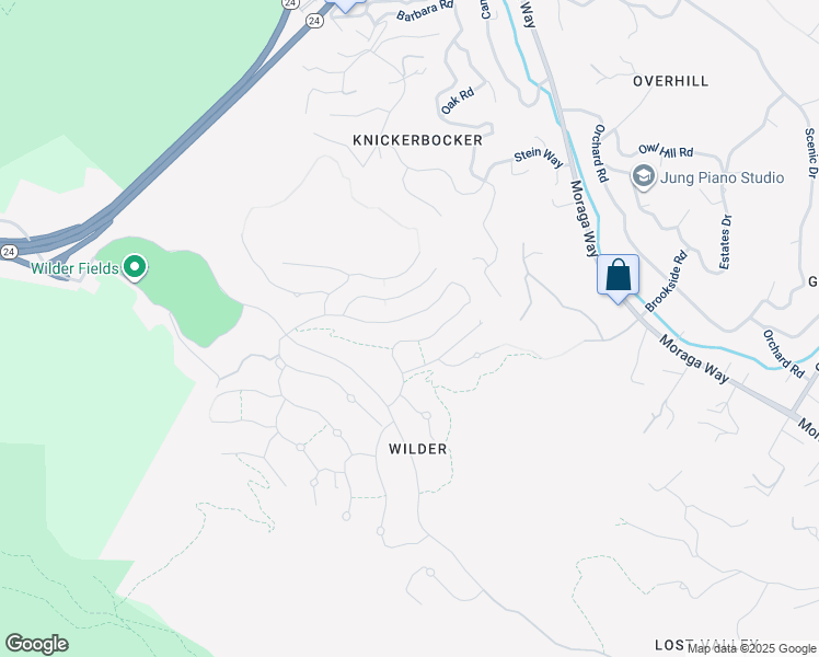 map of restaurants, bars, coffee shops, grocery stores, and more near 21 Bigleaf Road in Orinda