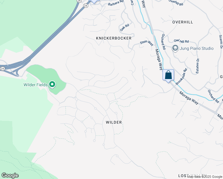 map of restaurants, bars, coffee shops, grocery stores, and more near 21 Bigleaf Road in Orinda