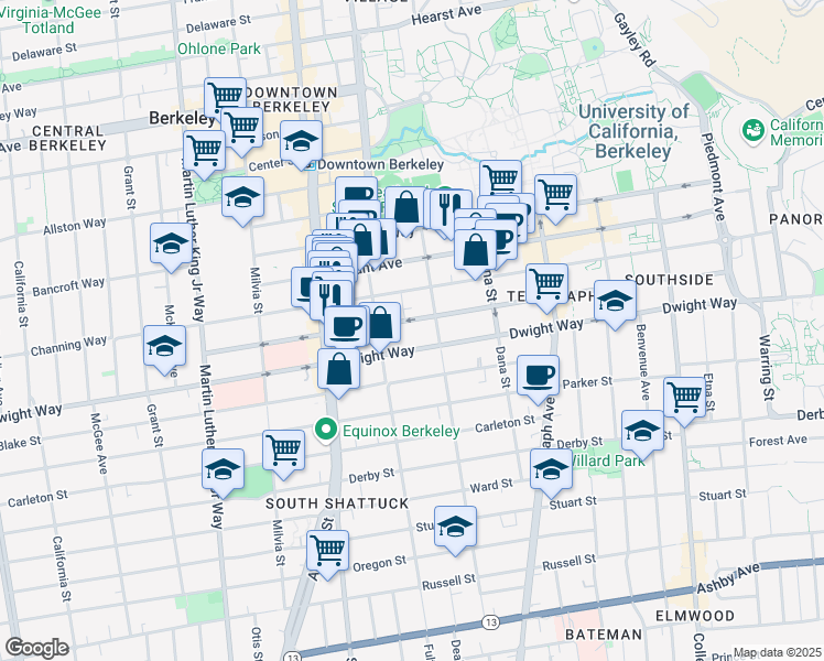 map of restaurants, bars, coffee shops, grocery stores, and more near in Berkeley