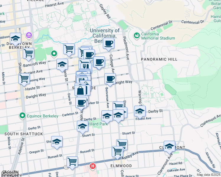 map of restaurants, bars, coffee shops, grocery stores, and more near 2515 Benvenue Avenue in Berkeley
