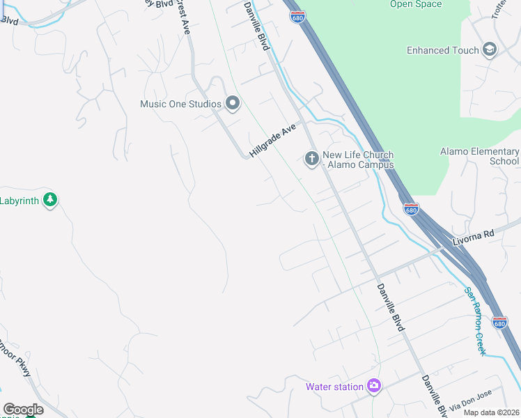 map of restaurants, bars, coffee shops, grocery stores, and more near 1625 Campesino Court in Alamo