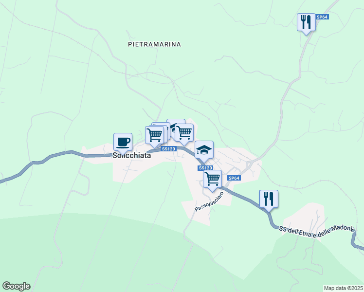 map of restaurants, bars, coffee shops, grocery stores, and more near 75 Via Nazionale Solicchiata in Solicchiata