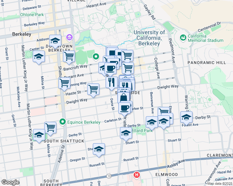 map of restaurants, bars, coffee shops, grocery stores, and more near in Berkeley