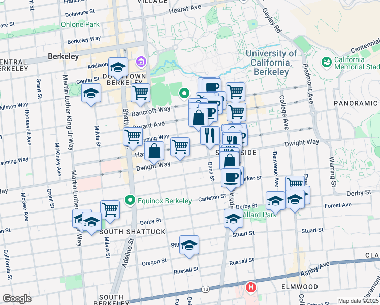 map of restaurants, bars, coffee shops, grocery stores, and more near 2324 Dwight Way in Berkeley