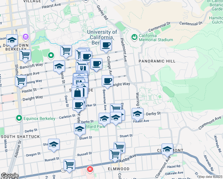 map of restaurants, bars, coffee shops, grocery stores, and more near 2529 Benvenue Avenue in Berkeley
