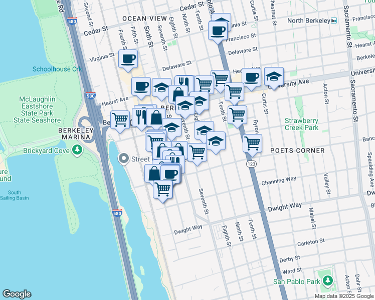 map of restaurants, bars, coffee shops, grocery stores, and more near in Berkeley