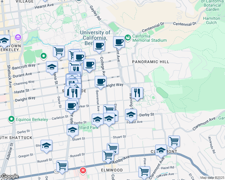 map of restaurants, bars, coffee shops, grocery stores, and more near 2512 Etna Street in Berkeley