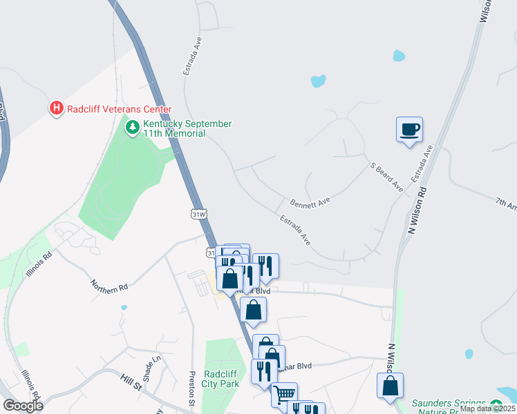 map of restaurants, bars, coffee shops, grocery stores, and more near 8106 Estrada Avenue in Fort Knox