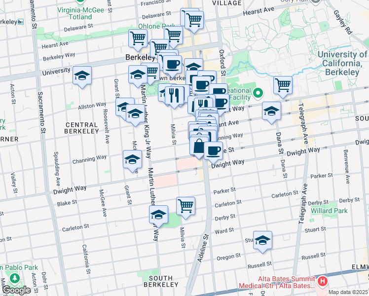 map of restaurants, bars, coffee shops, grocery stores, and more near in Berkeley