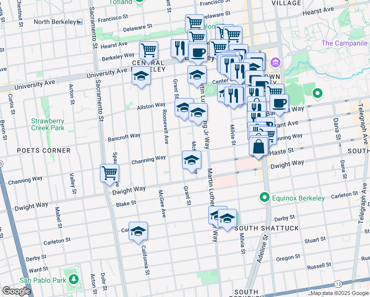 map of restaurants, bars, coffee shops, grocery stores, and more near 2320 McKinley Avenue in Berkeley