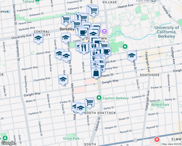 map of restaurants, bars, coffee shops, grocery stores, and more near in Berkeley