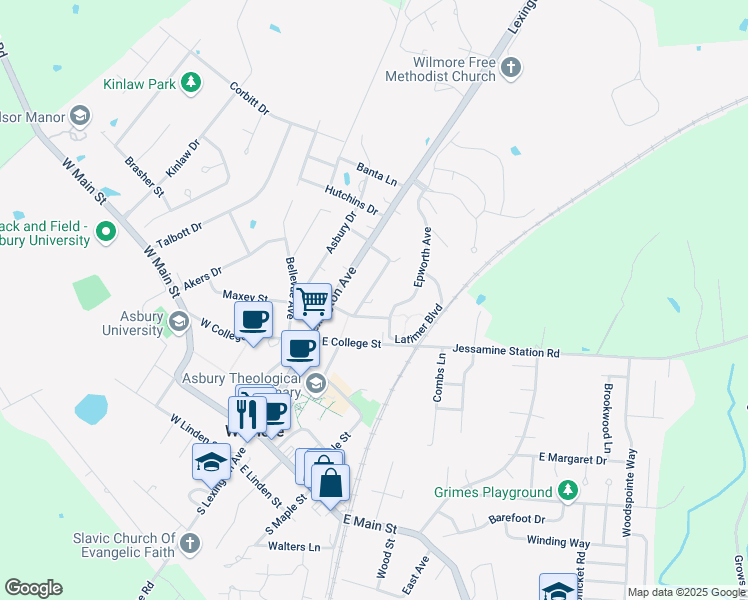 map of restaurants, bars, coffee shops, grocery stores, and more near 111 Pleasantview Street in Wilmore