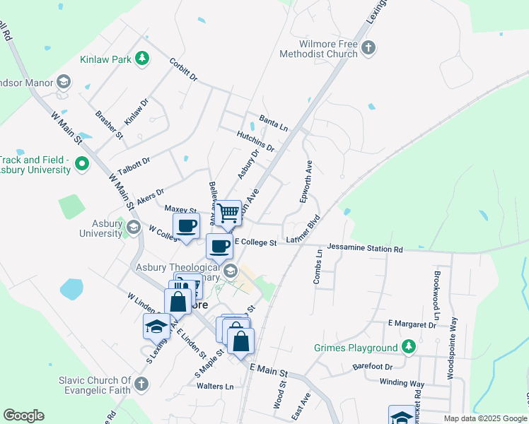 map of restaurants, bars, coffee shops, grocery stores, and more near 508 North Lexington Avenue in Wilmore