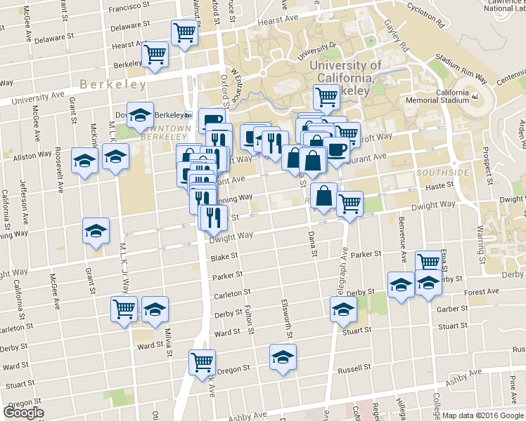 map of restaurants, bars, coffee shops, grocery stores, and more near in Berkeley