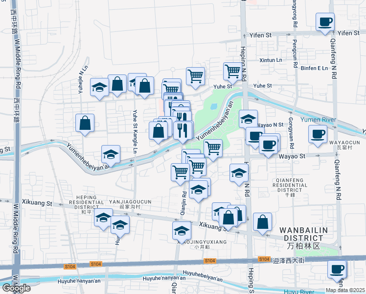 map of restaurants, bars, coffee shops, grocery stores, and more near 40 Qian Jin Lu in Tai Yuan Shi
