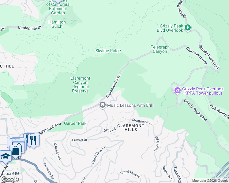 map of restaurants, bars, coffee shops, grocery stores, and more near 84 Gypsy Lane in Berkeley