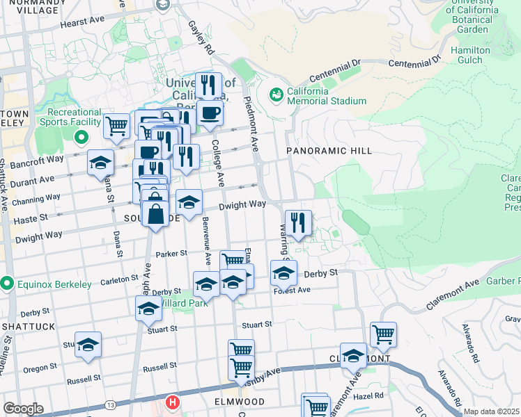 map of restaurants, bars, coffee shops, grocery stores, and more near in Berkeley