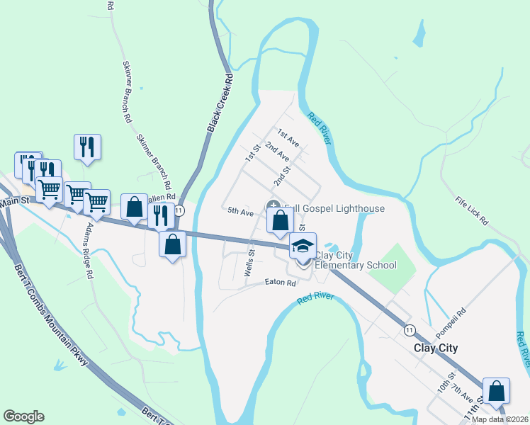 map of restaurants, bars, coffee shops, grocery stores, and more near 192 5th Avenue in Clay City
