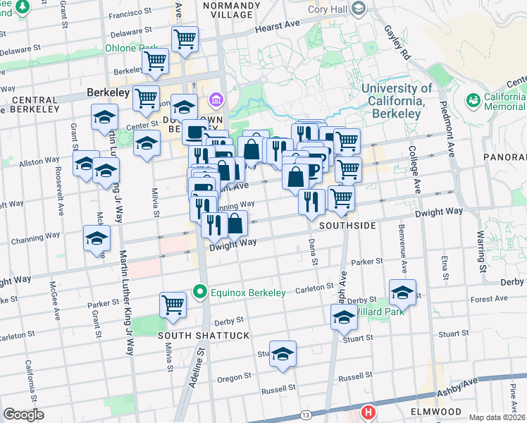 map of restaurants, bars, coffee shops, grocery stores, and more near in Berkeley
