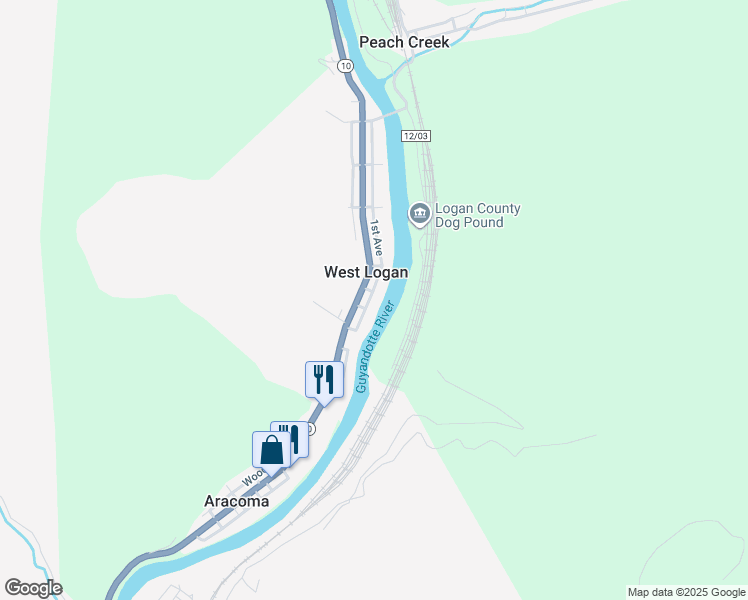 map of restaurants, bars, coffee shops, grocery stores, and more near 616 1st Avenue in West Logan