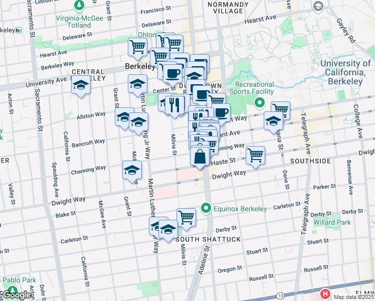 map of restaurants, bars, coffee shops, grocery stores, and more near in Berkeley
