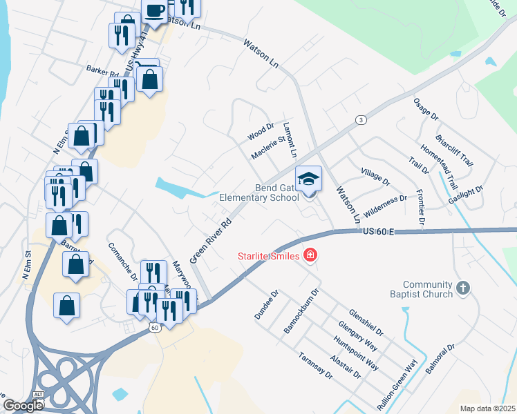 map of restaurants, bars, coffee shops, grocery stores, and more near 2466 Green River Road in Henderson