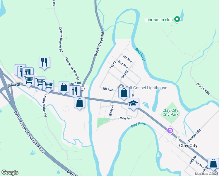 map of restaurants, bars, coffee shops, grocery stores, and more near 192 5th Avenue in Clay City