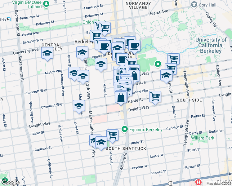 map of restaurants, bars, coffee shops, grocery stores, and more near 2378 Shattuck Avenue in Berkeley