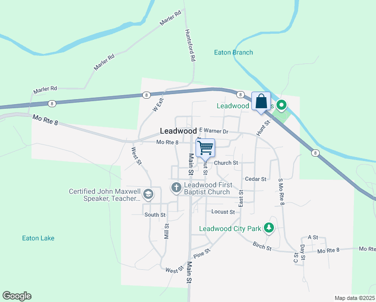 map of restaurants, bars, coffee shops, grocery stores, and more near 521 Main Street in Leadwood