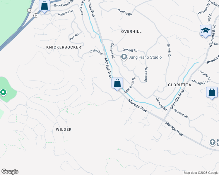map of restaurants, bars, coffee shops, grocery stores, and more near 188 Moraga Way in Orinda