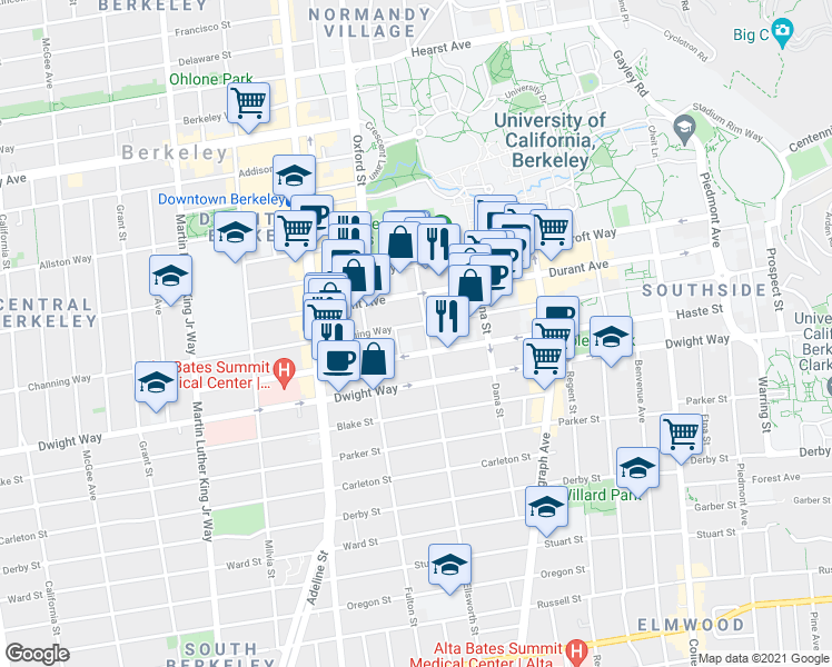 map of restaurants, bars, coffee shops, grocery stores, and more near in Berkeley