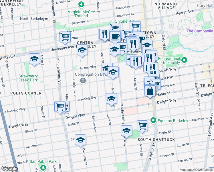 map of restaurants, bars, coffee shops, grocery stores, and more near 2320 McKinley Avenue in Berkeley