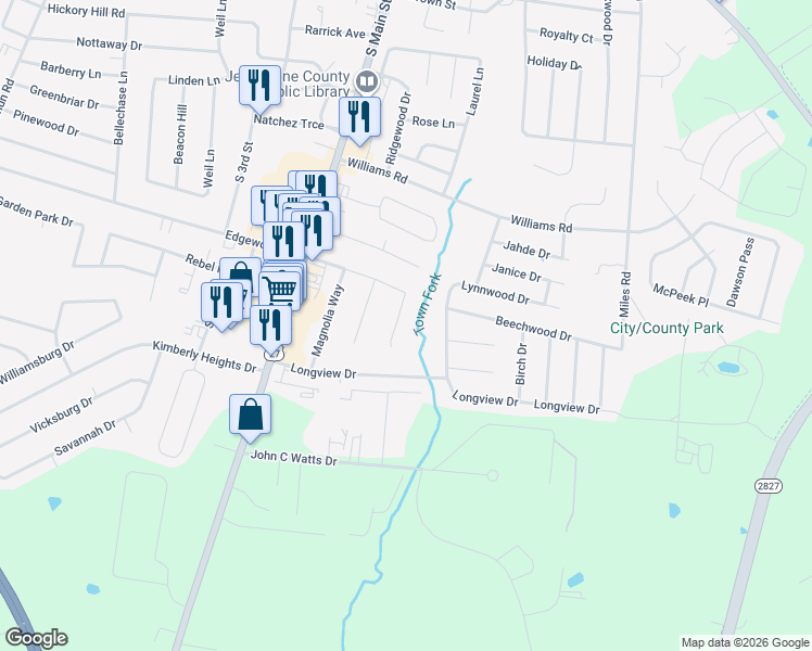 map of restaurants, bars, coffee shops, grocery stores, and more near 107 Redbud Court in Nicholasville