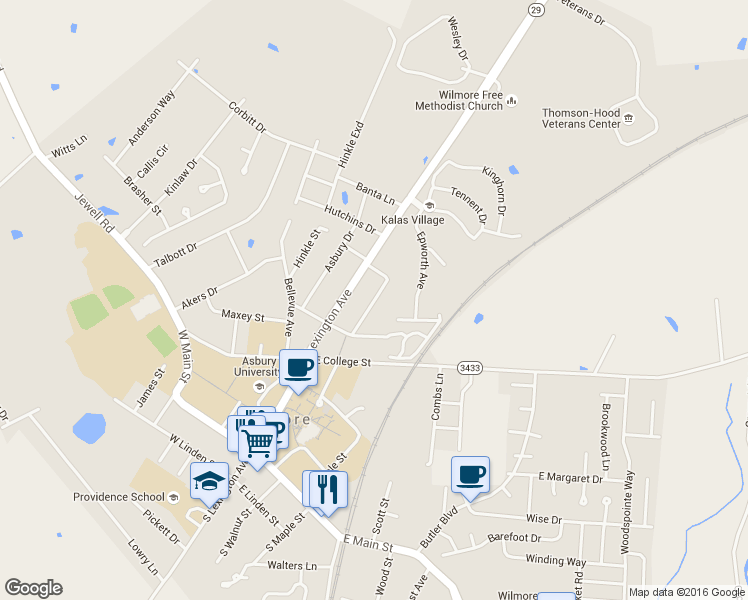 map of restaurants, bars, coffee shops, grocery stores, and more near 111 Pleasantview Street in Wilmore