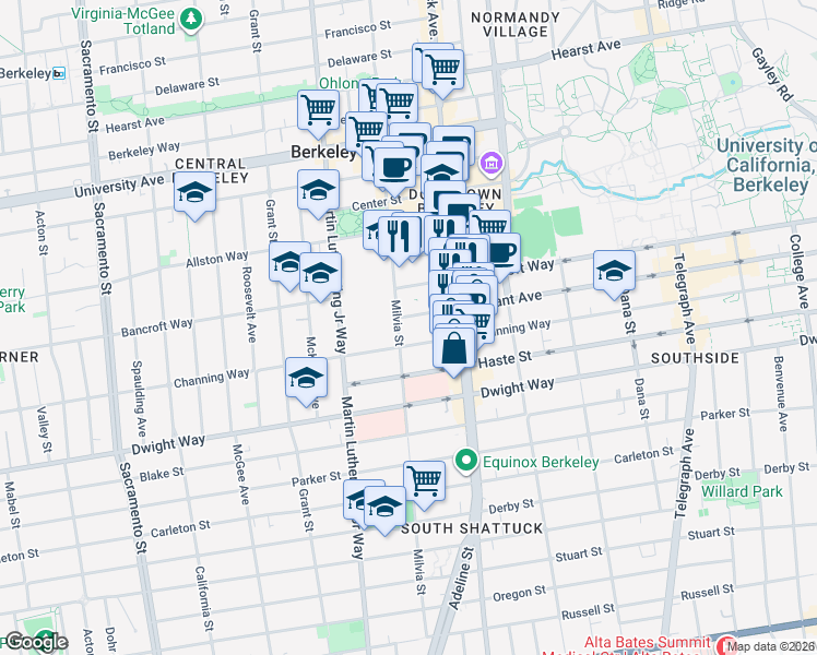 map of restaurants, bars, coffee shops, grocery stores, and more near in Berkeley