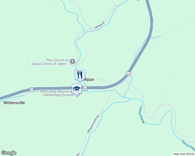 map of restaurants, bars, coffee shops, grocery stores, and more near 160 Sadler Drive in Paintsville