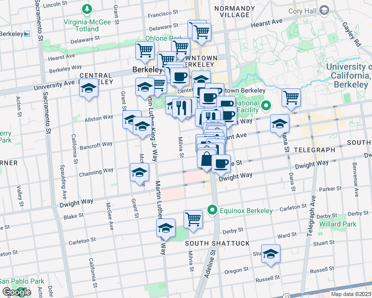 map of restaurants, bars, coffee shops, grocery stores, and more near in Berkeley