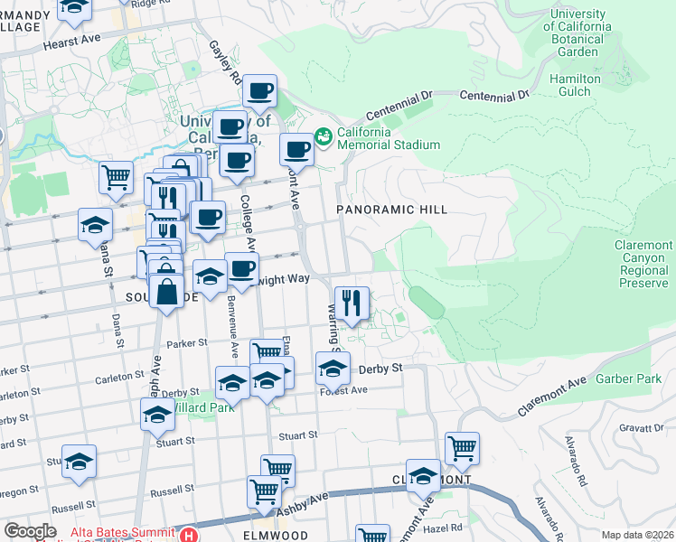 map of restaurants, bars, coffee shops, grocery stores, and more near in Berkeley
