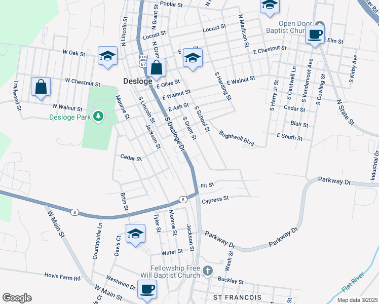 map of restaurants, bars, coffee shops, grocery stores, and more near 705 South Desloge Drive in Desloge