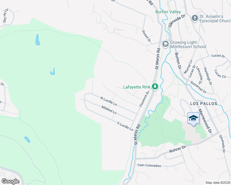 map of restaurants, bars, coffee shops, grocery stores, and more near 3348 Betty Lane in Lafayette