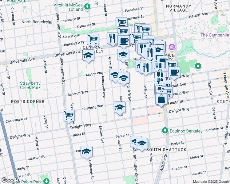 map of restaurants, bars, coffee shops, grocery stores, and more near 2320 McKinley Avenue in Berkeley