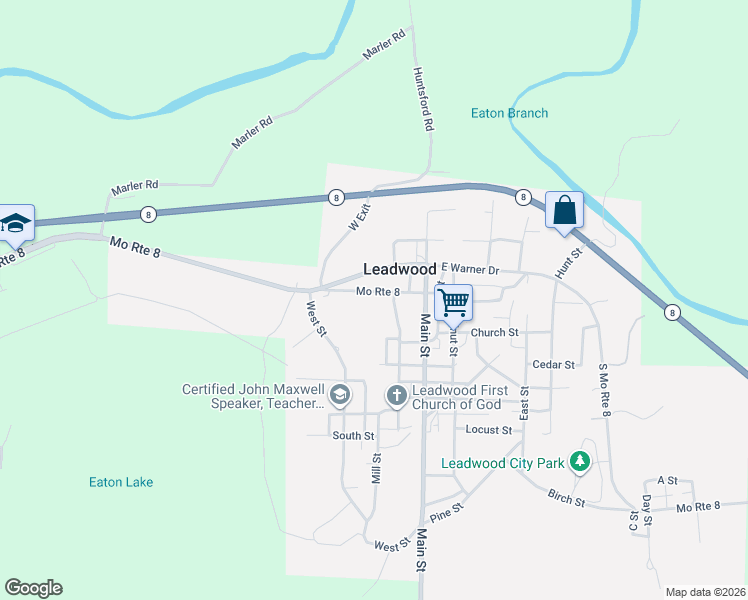map of restaurants, bars, coffee shops, grocery stores, and more near 501 Hoffman Street in Leadwood