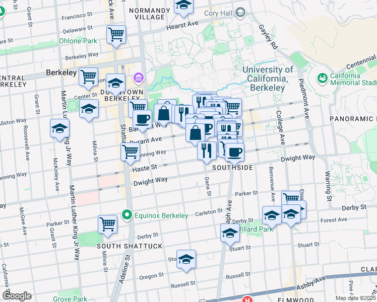 map of restaurants, bars, coffee shops, grocery stores, and more near 2320 Channing Way in Berkeley