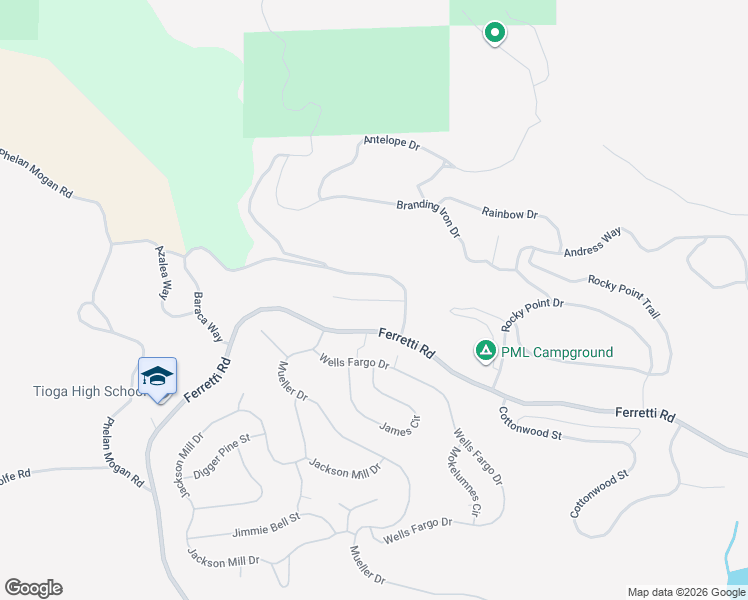 map of restaurants, bars, coffee shops, grocery stores, and more near Kalns Way in Tuolumne County