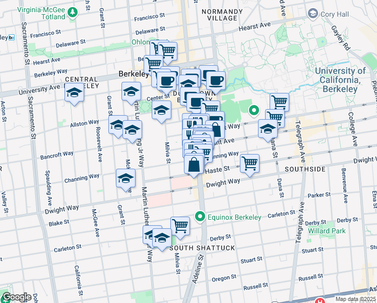map of restaurants, bars, coffee shops, grocery stores, and more near 2378 Shattuck Avenue in Berkeley