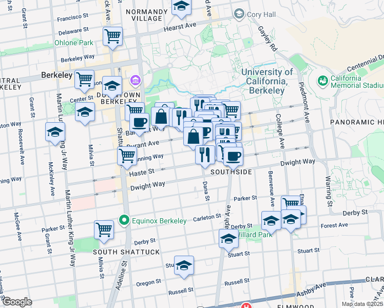map of restaurants, bars, coffee shops, grocery stores, and more near 2332 Channing Way in Berkeley
