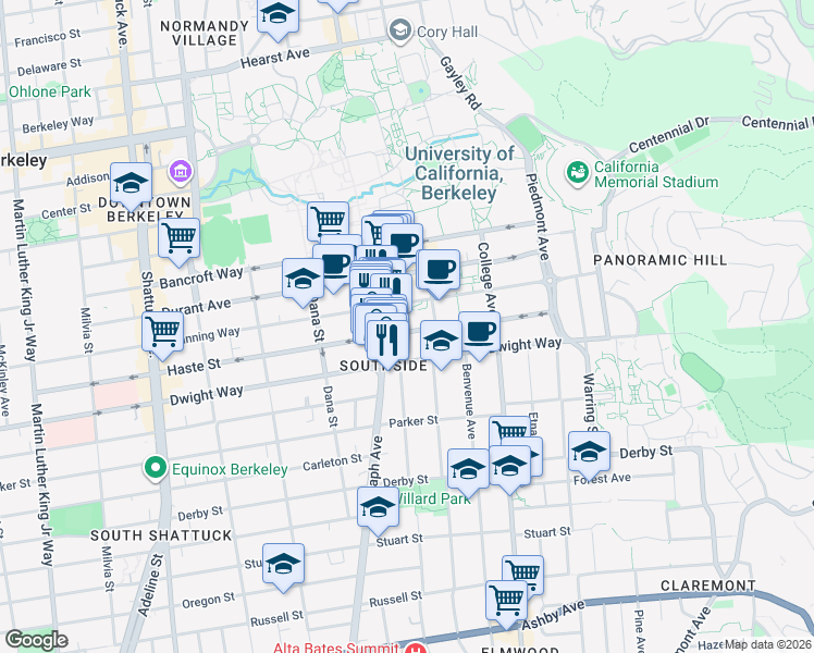 map of restaurants, bars, coffee shops, grocery stores, and more near in Berkeley