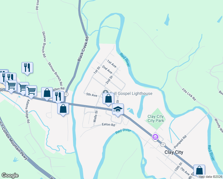 map of restaurants, bars, coffee shops, grocery stores, and more near 79 4th Avenue in Clay City