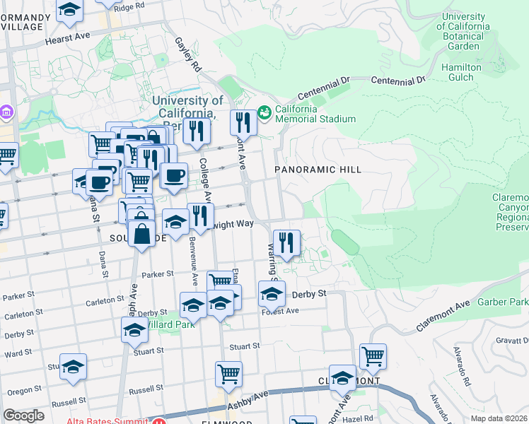 map of restaurants, bars, coffee shops, grocery stores, and more near in Berkeley
